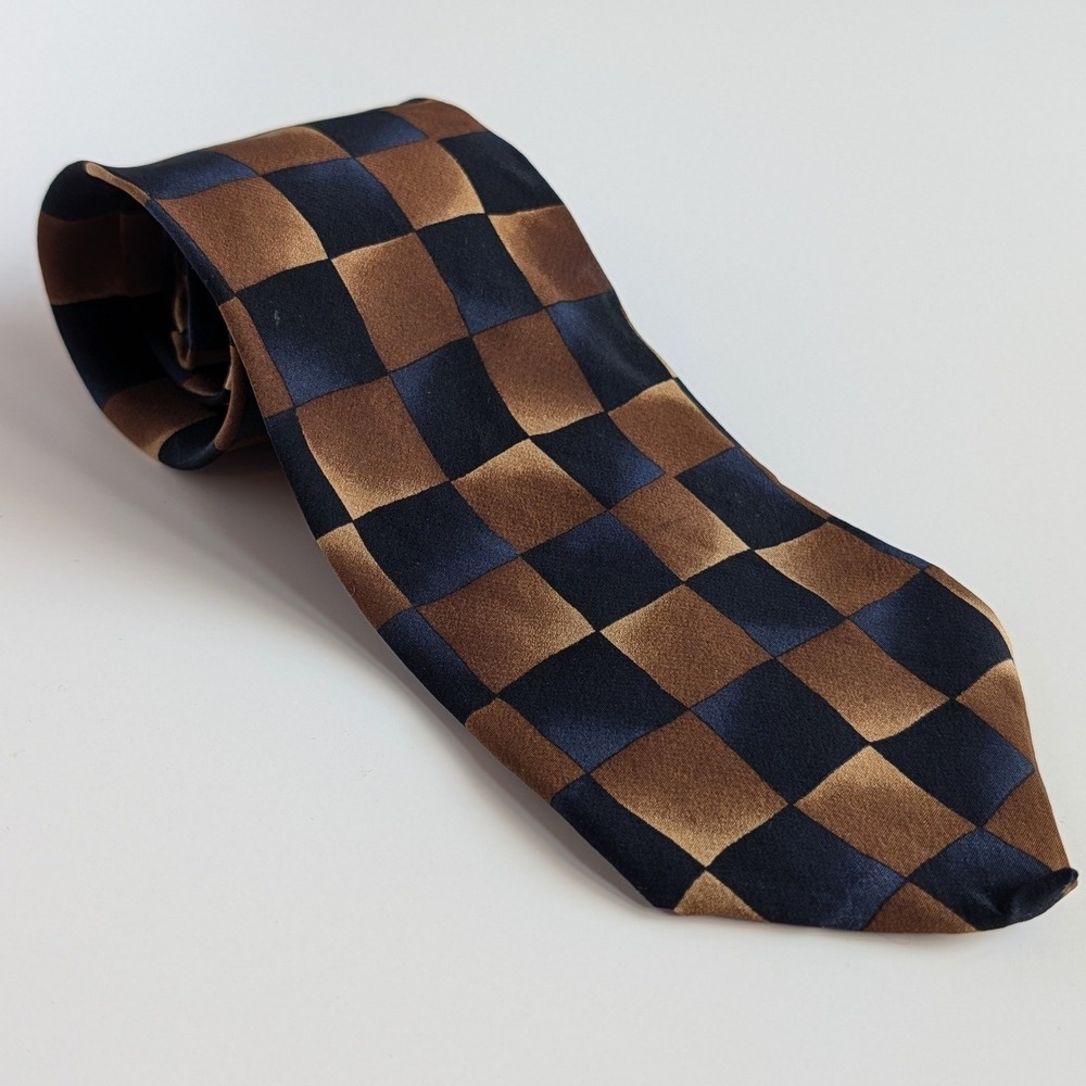 Jimmy V Jim Valvano Mens Silk Tie Brown Navy Blue Checkerboard Wide‎ 4 Inch